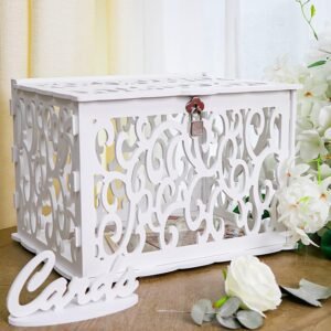 White Carved Hollow Wedding Card Box